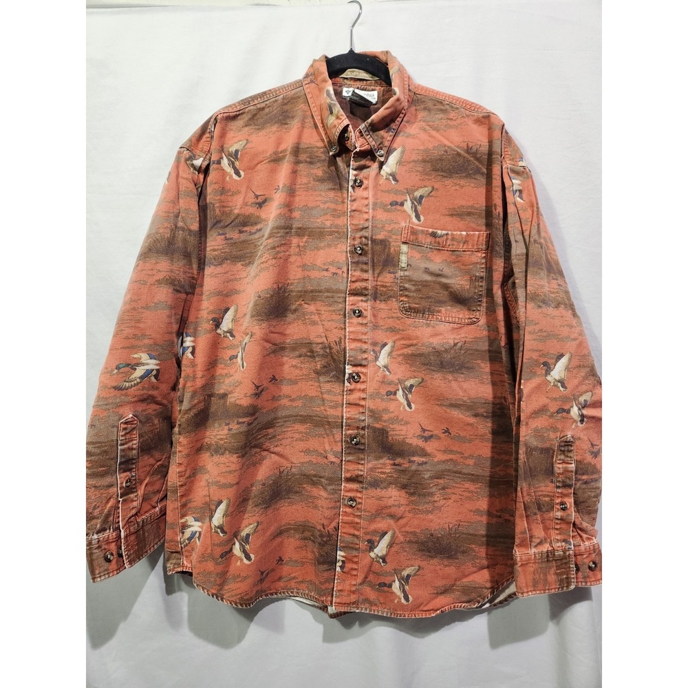 Columbia River Lodge Button Down‎ Shirt XL Duck Print Outdoors Campcore